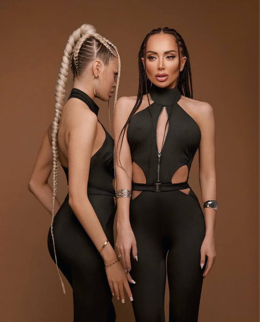 Gorgonize Cut-Out Sculpt Jumpsuit – Flared Leg Statement Piece