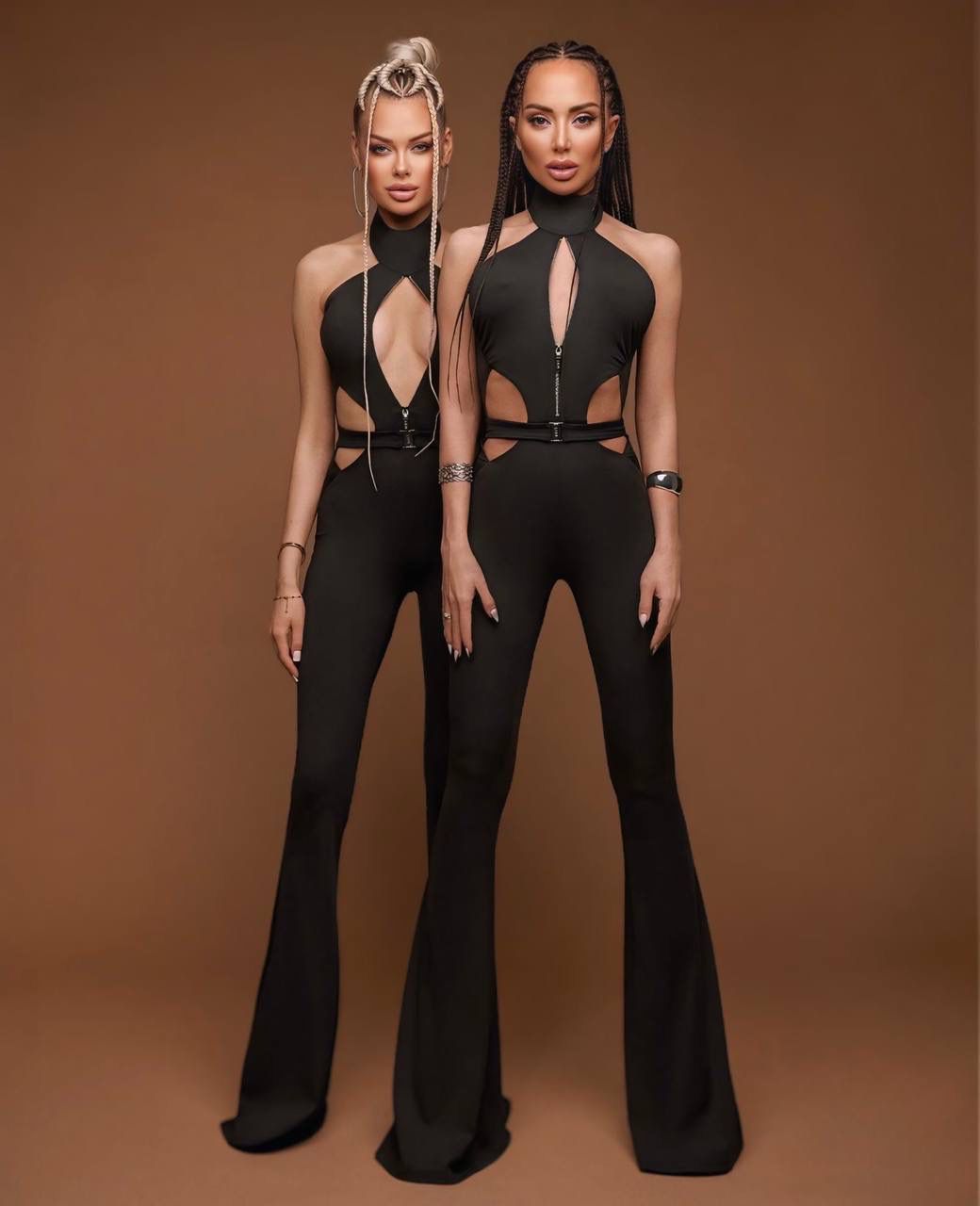 Gorgonize Cut-Out Sculpt Jumpsuit – Flared Leg Statement Piece